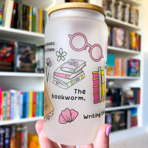 The Bookworm Bookish Frosted Can Glass