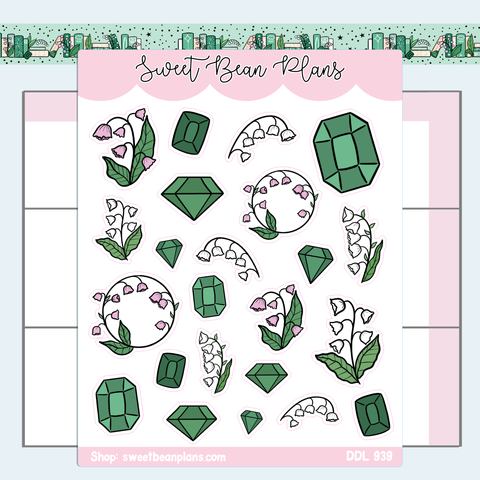 May Gemstone and Floral Doodles Vinyl Planner Stickers | Ddl 939