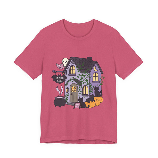 Haunted Bookshop Tee – Spooky Cute Halloween Book Shirt