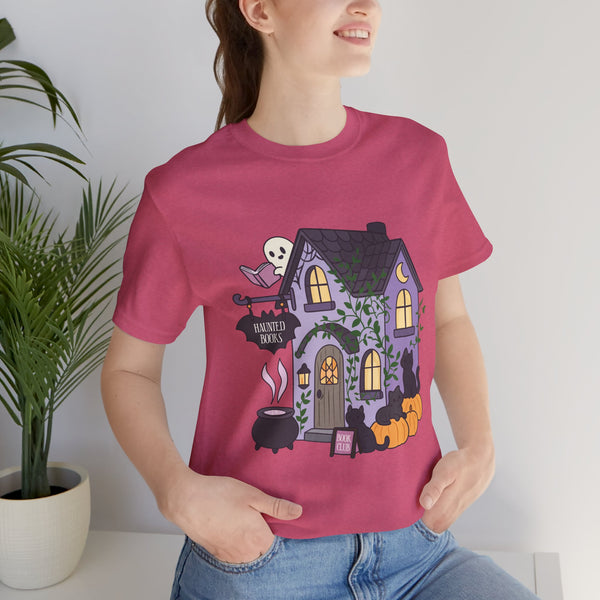 Haunted Bookshop Tee – Spooky Cute Halloween Book Shirt