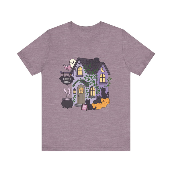 Haunted Bookshop Tee – Spooky Cute Halloween Book Shirt