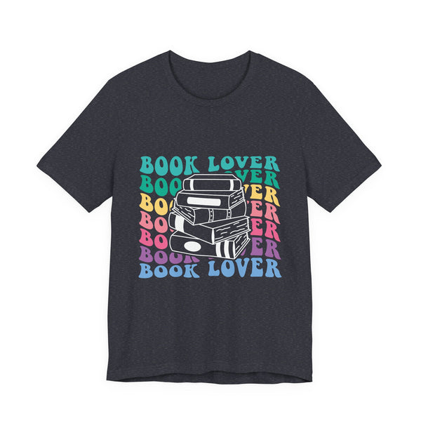 Retro Book Lover Tee – Colorful Stacked Books Shirt