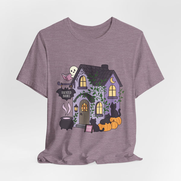 Haunted Bookshop Tee – Spooky Cute Halloween Book Shirt