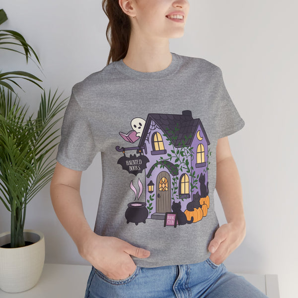 Haunted Bookshop Tee – Spooky Cute Halloween Book Shirt