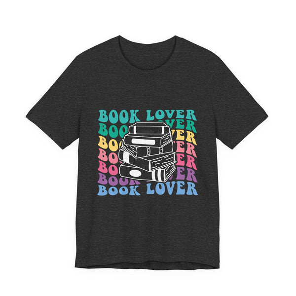 Retro Book Lover Tee – Colorful Stacked Books Shirt