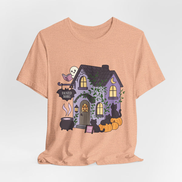 Haunted Bookshop Tee – Spooky Cute Halloween Book Shirt