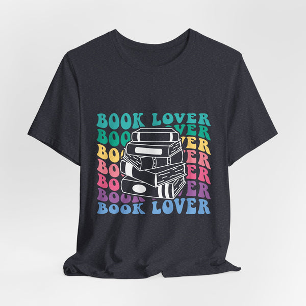 Retro Book Lover Tee – Colorful Stacked Books Shirt