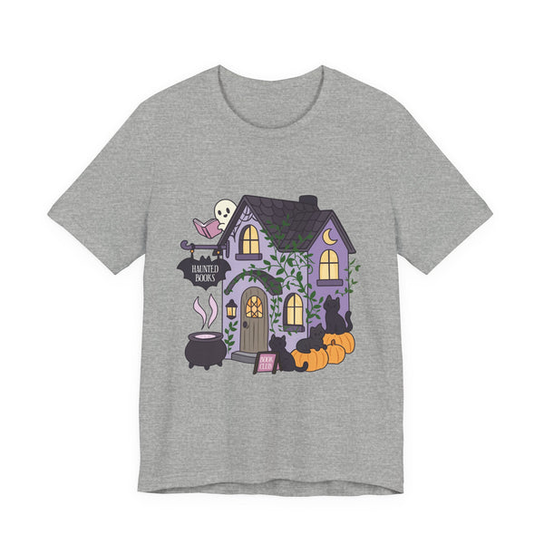 Haunted Bookshop Tee – Spooky Cute Halloween Book Shirt