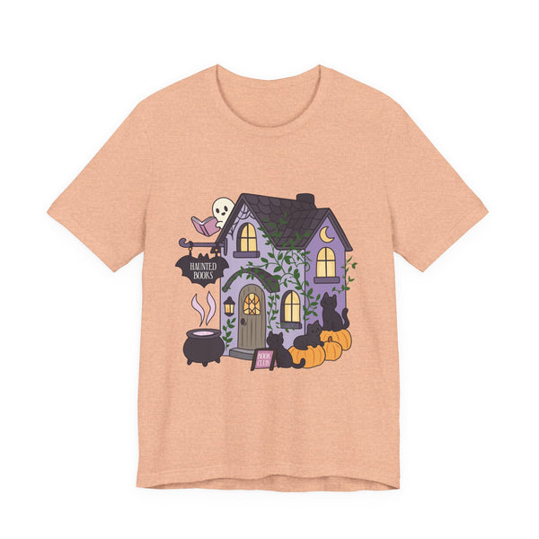 Haunted Bookshop Tee – Spooky Cute Halloween Book Shirt