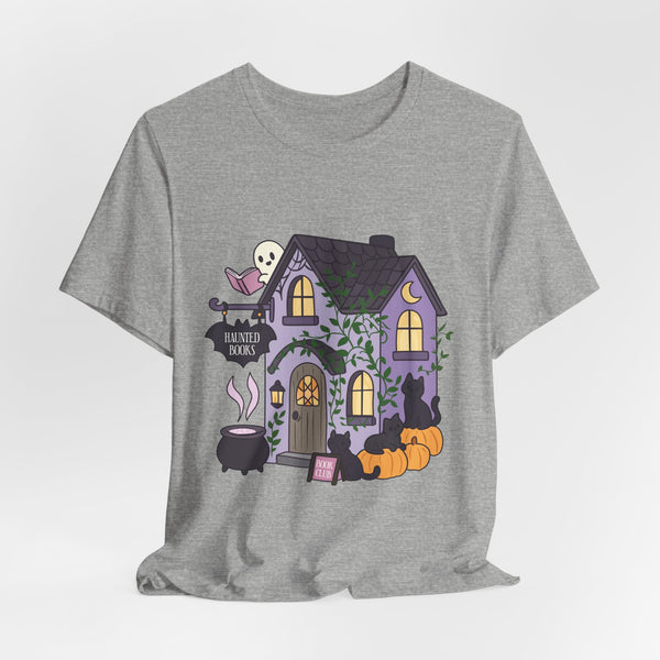 Haunted Bookshop Tee – Spooky Cute Halloween Book Shirt