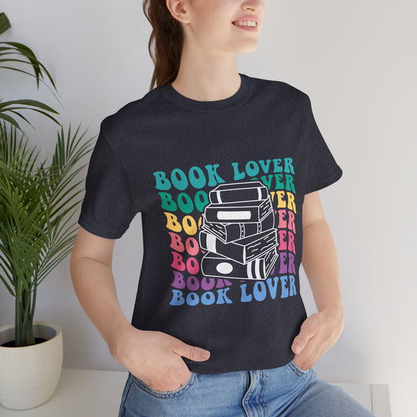 Retro Book Lover Tee – Colorful Stacked Books Shirt