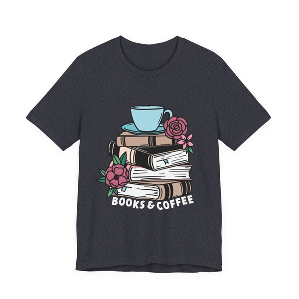 Books & Coffee Tee – Cozy Book Lover Shirt with Floral Mug Design