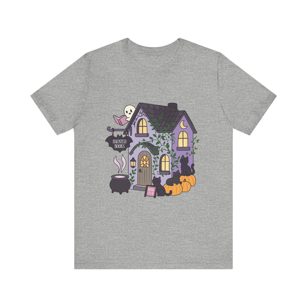 Haunted Bookshop Tee – Spooky Cute Halloween Book Shirt