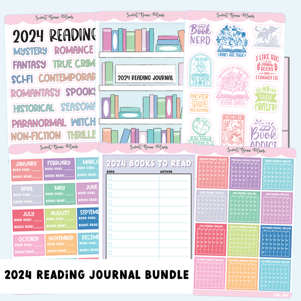 Reading Journal Collection – Tagged functional stickers – Sweet Bean Plans