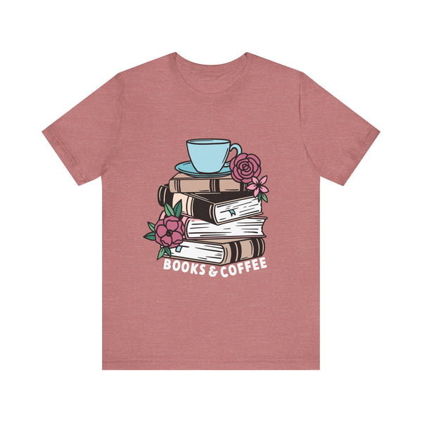 Books & Coffee Tee – Cozy Book Lover Shirt with Floral Mug Design