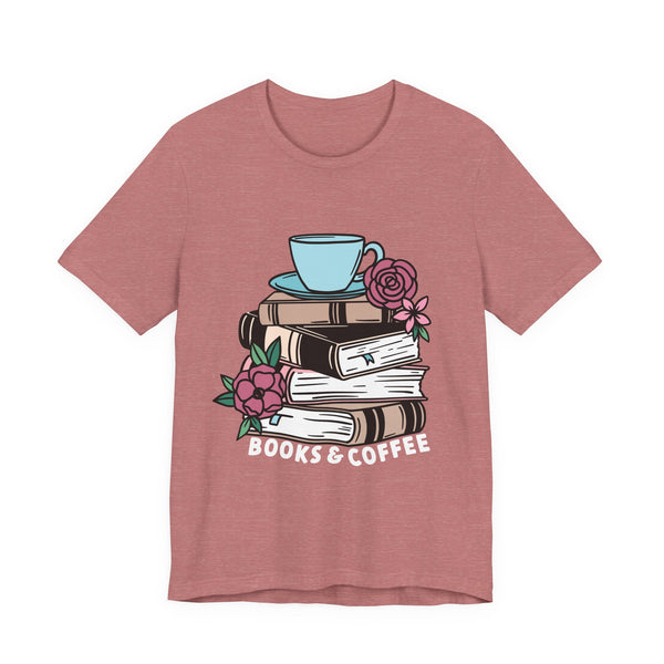 Books & Coffee Tee – Cozy Book Lover Shirt with Floral Mug Design