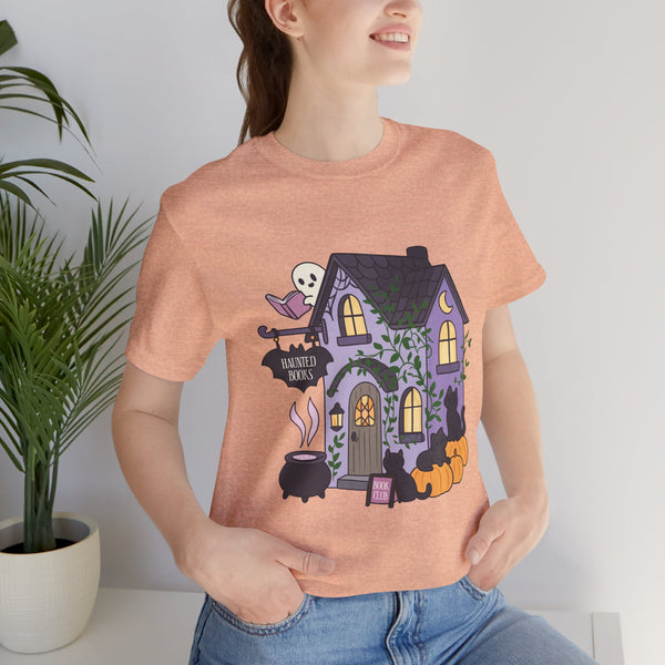Haunted Bookshop Tee – Spooky Cute Halloween Book Shirt