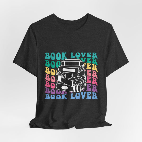 Retro Book Lover Tee – Colorful Stacked Books Shirt