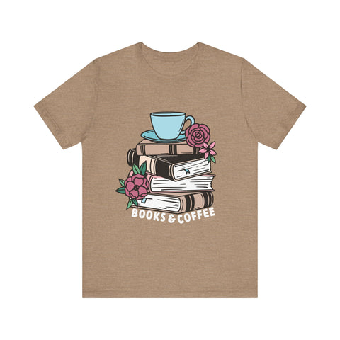 Books & Coffee Tee – Cozy Book Lover Shirt with Floral Mug Design