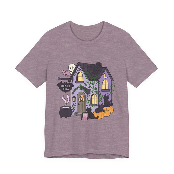 Haunted Bookshop Tee – Spooky Cute Halloween Book Shirt