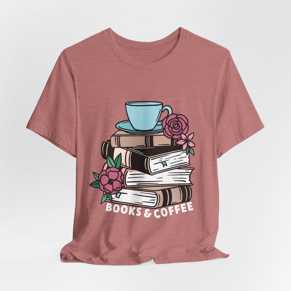 Books & Coffee Tee – Cozy Book Lover Shirt with Floral Mug Design