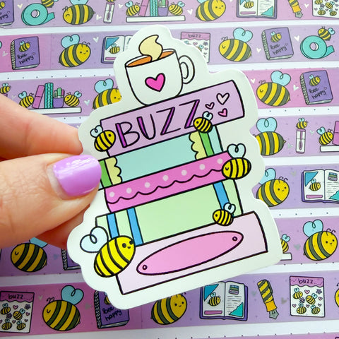 Buzz Bee Book Stack Vinyl Die Cut Sticker