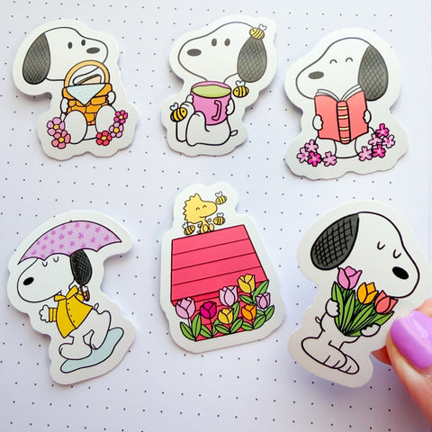 Spring Puppy Bundle Mini Vinyl Die Cut Stickers (6)
