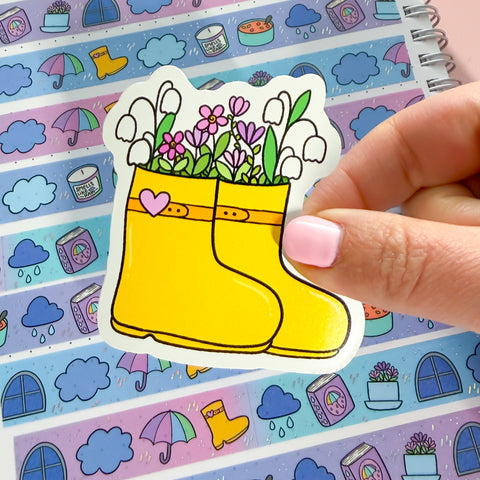 Floral Rain Boots Vinyl Die Cut Sticker