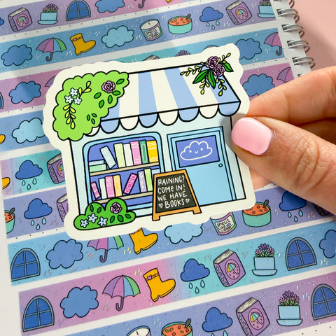 Rainy Day Bookstore Vinyl Die Cut Sticker
