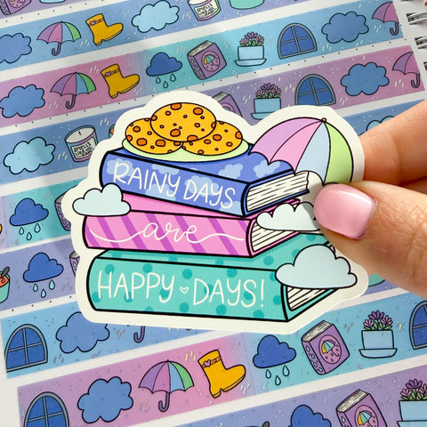 Rainy Days = Happy Days Bookish Vinyl Die Cut Sticker