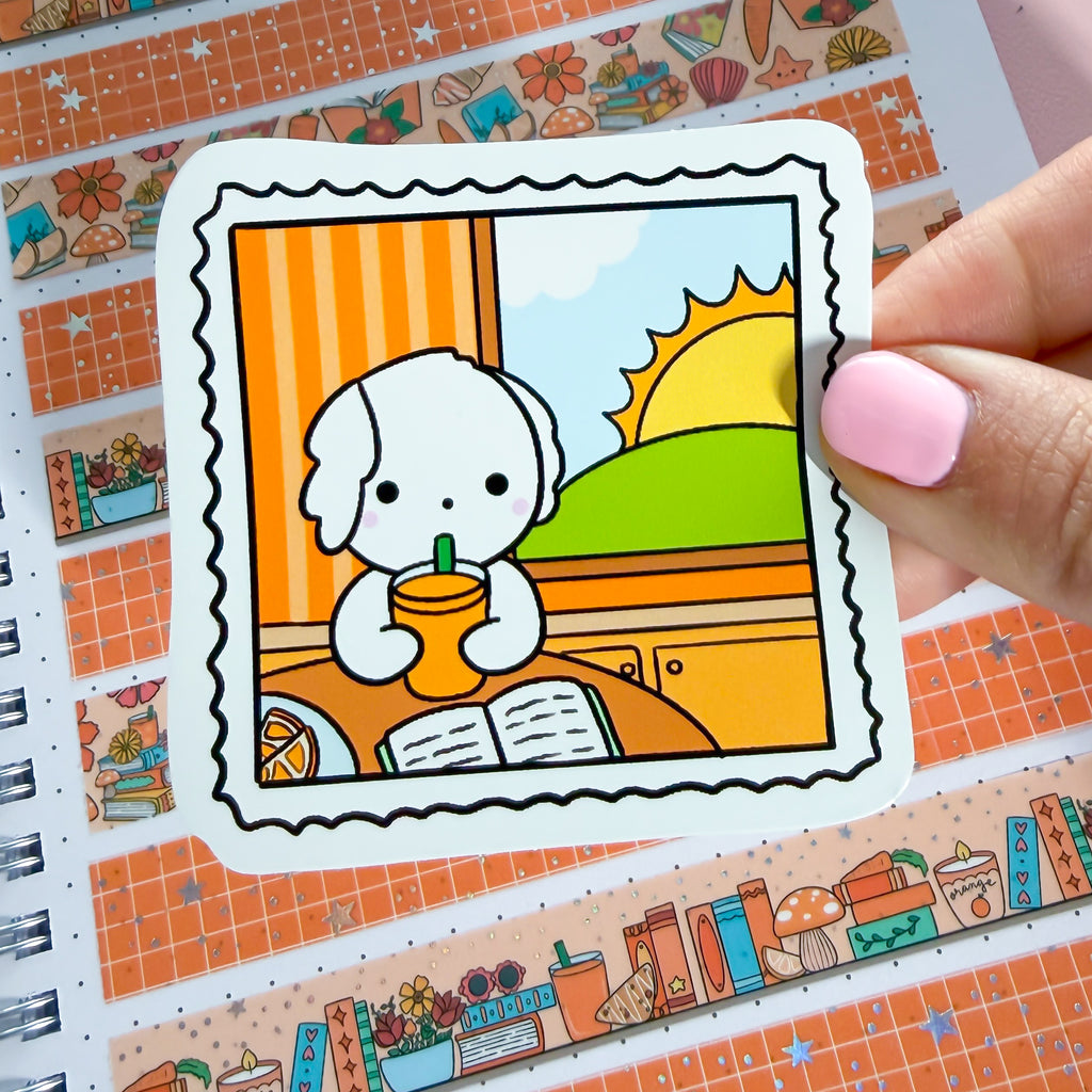 Orange Cutie Bean Stamp Vinyl Die Cut Sticker