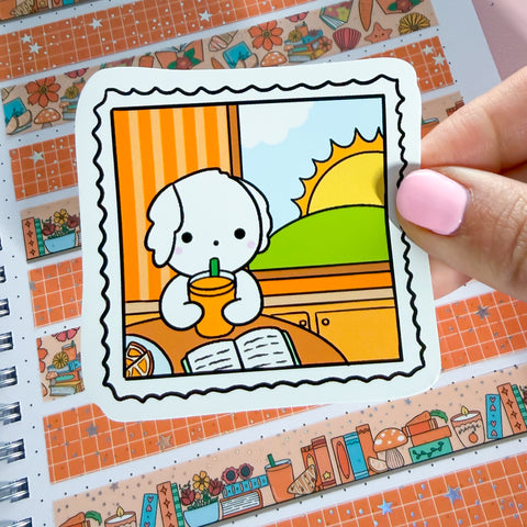 Orange Cutie Bean Stamp Vinyl Die Cut Sticker