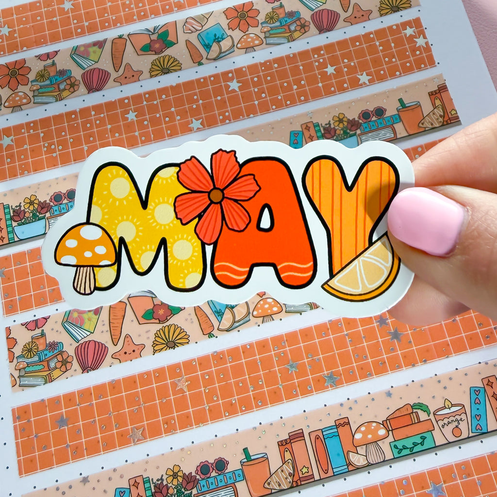 May Floral Word Vinyl Die Cut Sticker