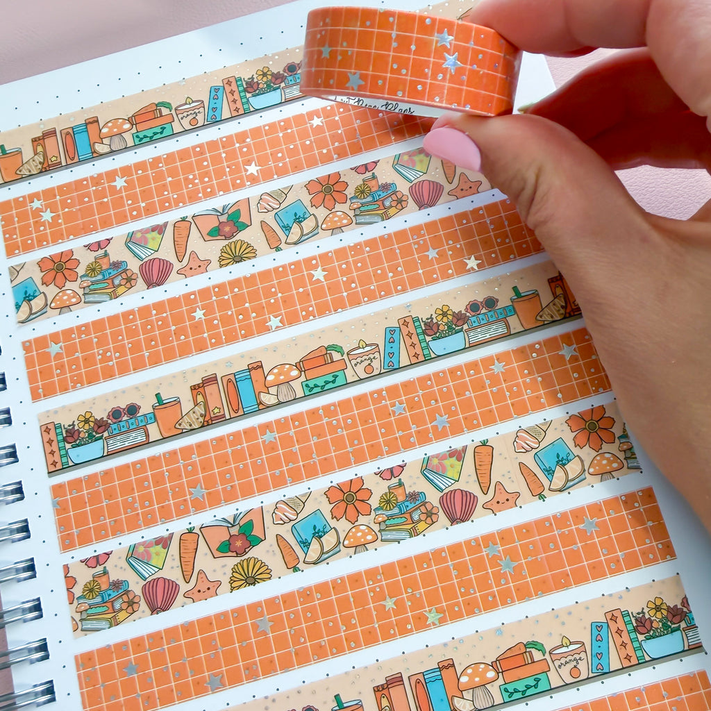 Holo Foil Orange Grid Washi Tape