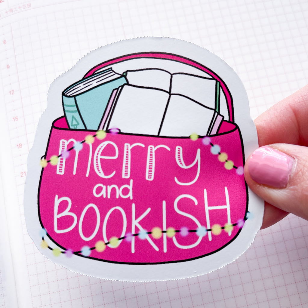 Christmas Book Shopping Bag Vinyl Die Cut Sticker