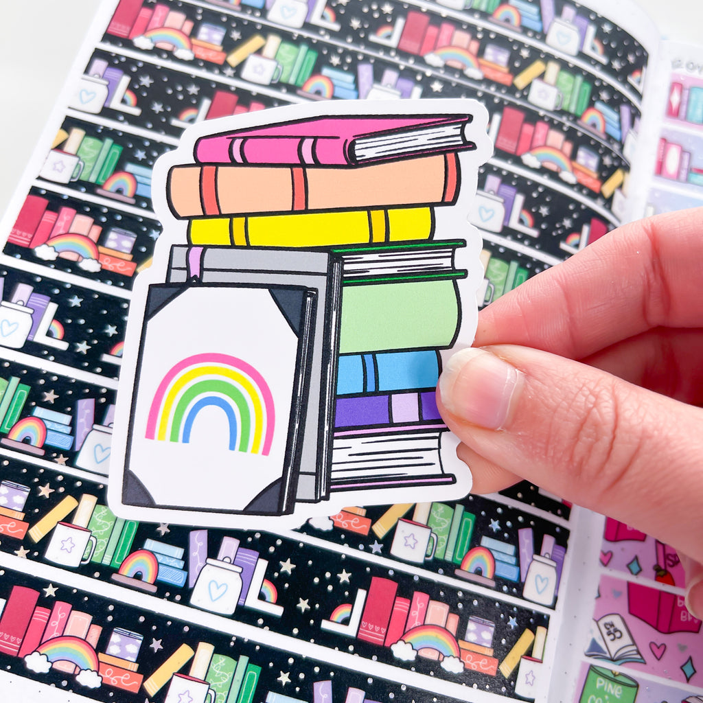 Rainbow Book Stack Premium Vinyl Die Cut