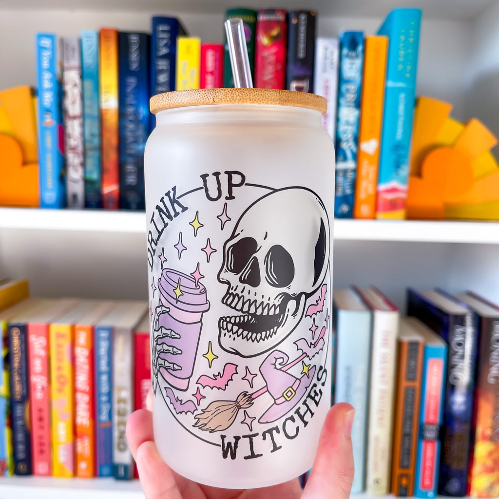 Drink Up Witches Halloween Frosted Can Glass