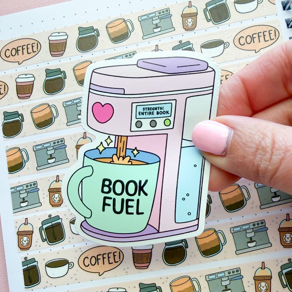 Book Fuel Coffee Vinyl Die Cut Sticker