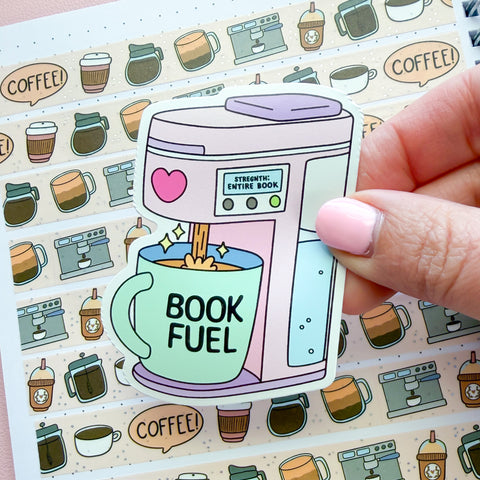Book Fuel Coffee Vinyl Die Cut Sticker