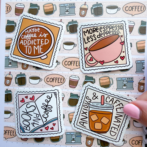 Coffee Stamps Bundle Mini Vinyl Die Cut Stickers (4)