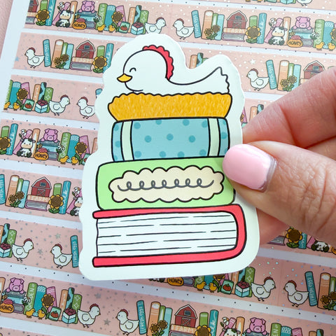 Chicken Book Stack Vinyl Die Cut Sticker
