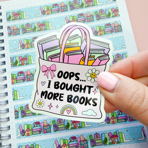 Oops Bought Books Bag Vinyl Die Cut Sticker