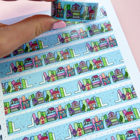 Holo Foil Small Town Bookshelf Washi Tape