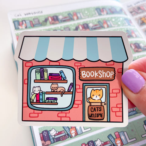 Cat Bookshop Vinyl Die Cut Sticker