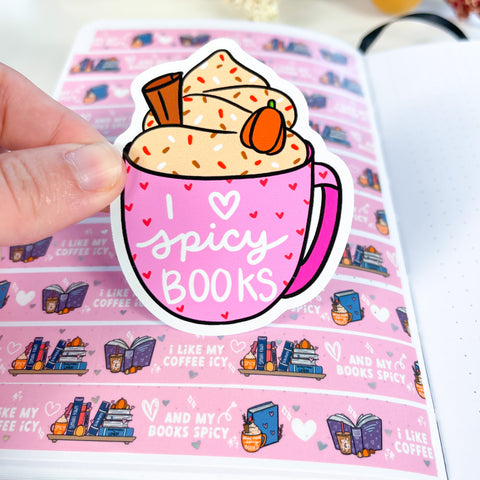 I Love Spicy Books Coffee Premium Vinyl Sticker