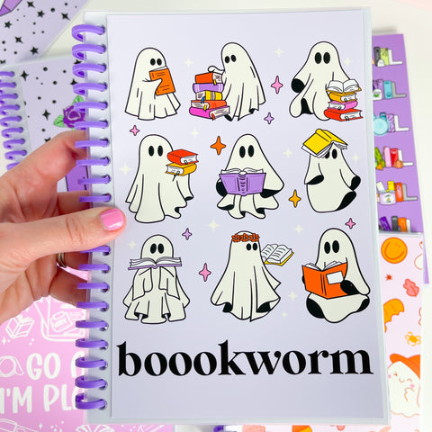 A5 BOOkworm Ghosts Purple Coil Reusable Sticker Book