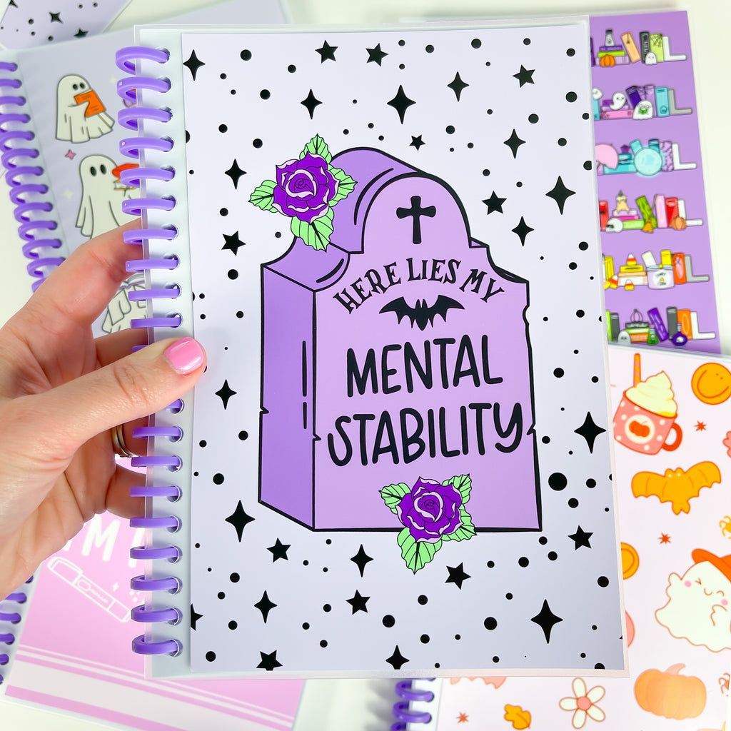 A5 Mental Stability Purple Coil Reusable Sticker Book