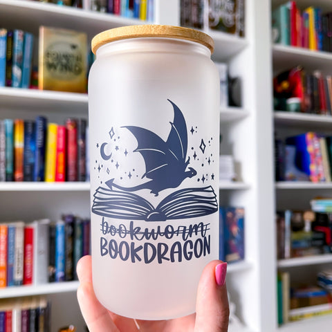 Book Dragon Frosted Can Glass
