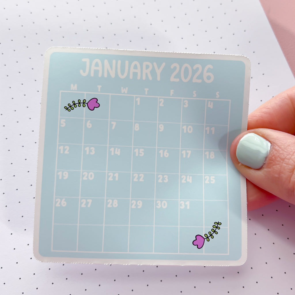 January 2026 Calendar Vinyl Die Cut Sticker