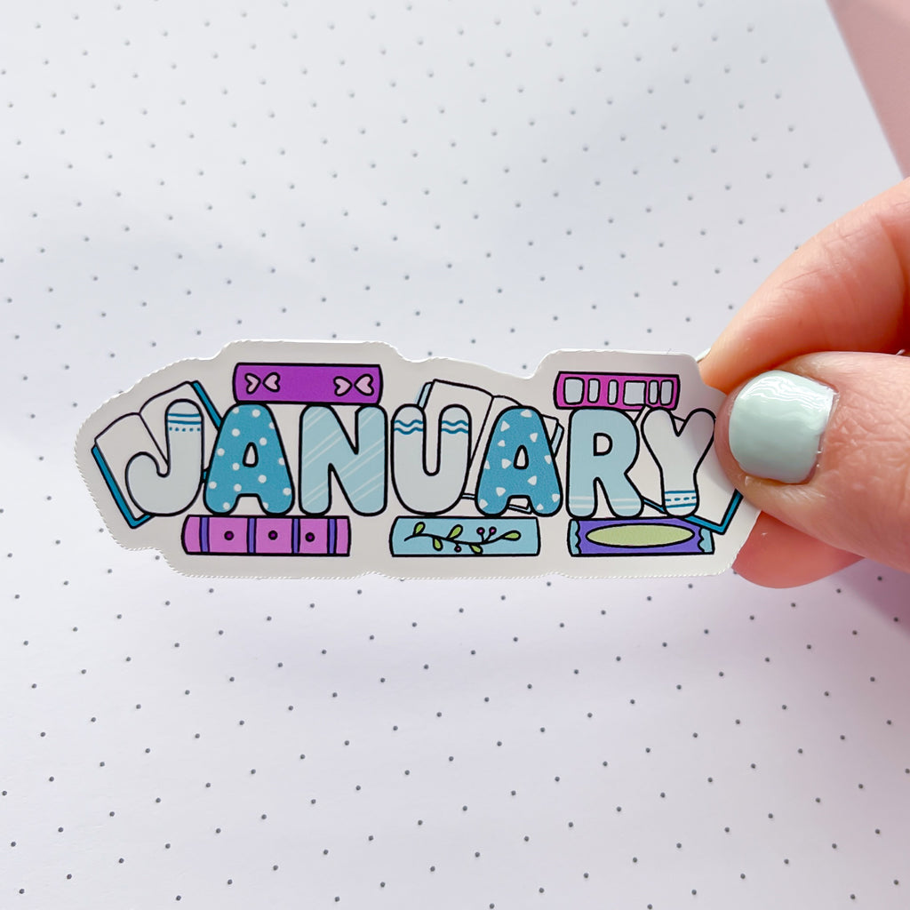 January Bookish Word Vinyl Die Cut Sticker